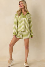 Women's Smooth Strides Matcha Green Stripe Drawstring Lounge Shorts | 50% Polyester 2