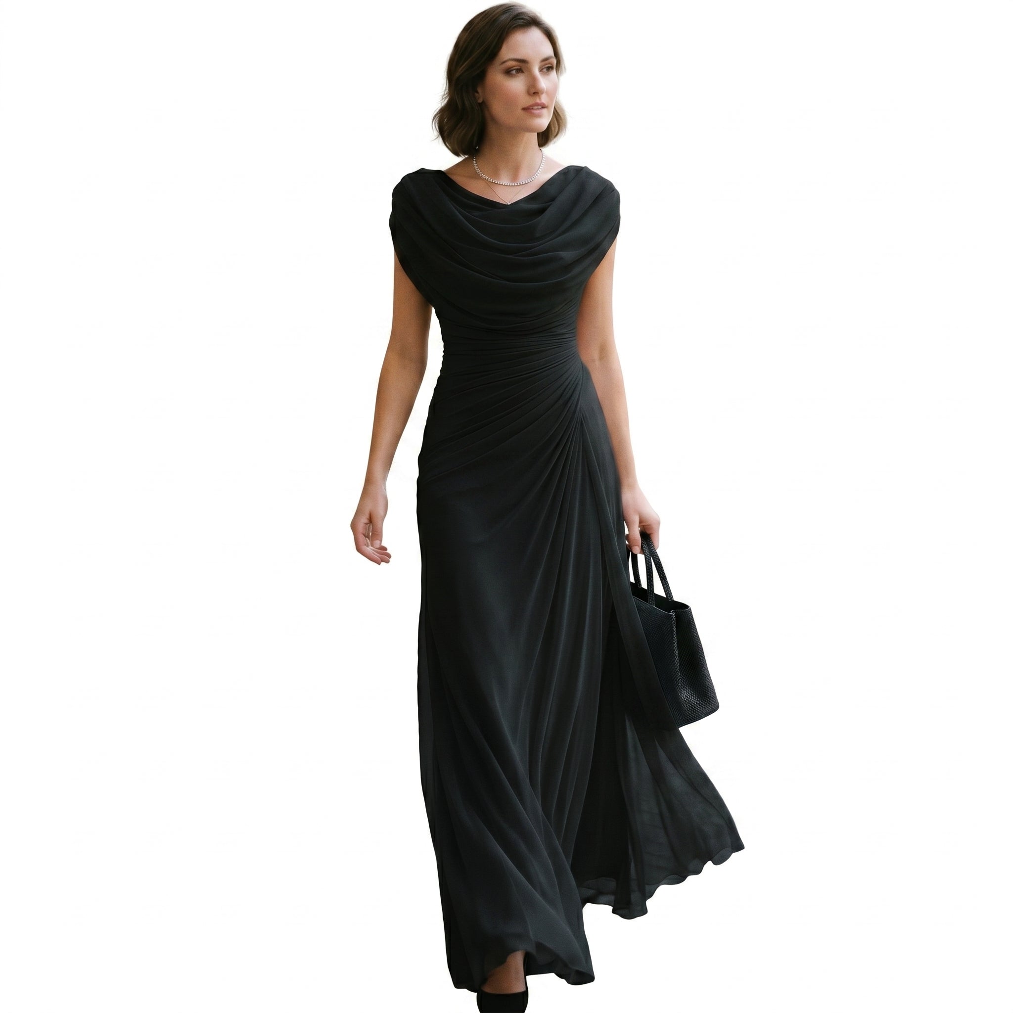 Draped Cowl-Neck Maxi Dress — Elegant