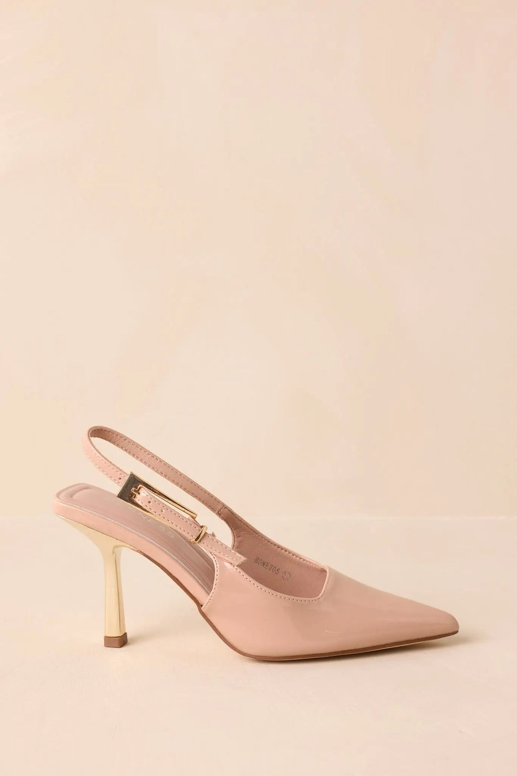 Women's Stood My Ground Beige Patent Pointed Toe Slingback Heels | Heel measures 3.25" 1