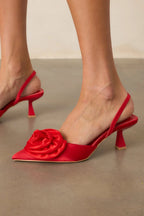 Women's The Beats Of My Heart Red Slingback Kitten Heels | Heel measures 2.5" 1