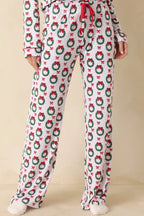 Women's The Merriest Thing White Multi Wreath Pajama Pants | 95% Polyester & 5% Spandex 2