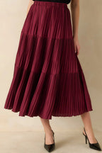 Women's This Feels Right Burgundy Tiered Pleated Midi Skirt | 100% Polyester 3