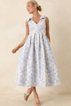 Women's Tie It Up Pretty Blue Floral Bow Strap Midi Dress | 100% Polyester 2