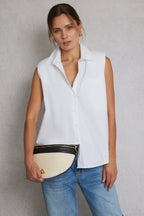 Timeless Collection | Sleeveless White Shirt with Padded Shoulders | Versatile Summer Staple for Effortless Style