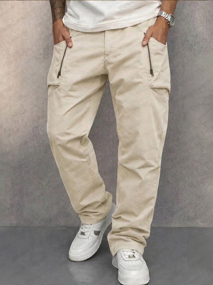 Cotton Cargo Pants — Elastic Waist, Multi-Pocket