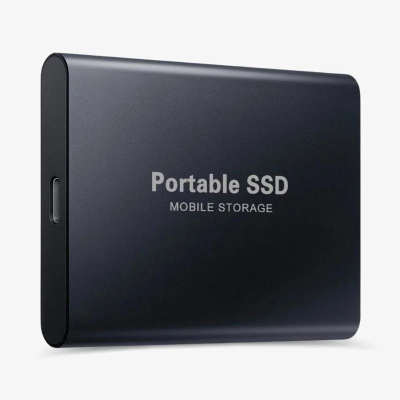 Black portable external SSD USB 3.1 backup drive