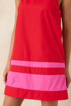 Women's Up to Something Red & Pink Contrast Tie-Back Sleeveless Mini Dress | 65% Polyester & 35% Cotton 5