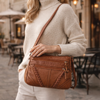 Vegan Leather Crossbody Bag with Multi-Zippered Compartments | Stylish Crossbody Purse for Everyday Organization