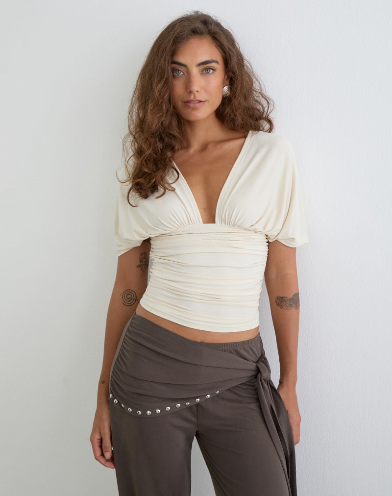 Vernia Collection | Women's Top with Plunge V-Neck & Batwing Sleeves | Stylish Blouse for Effortless Elegance