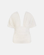 Vernia | Plunge Batwing Top in Cream Cupro with Ruched Design | Elegant Style for Effortless Chic