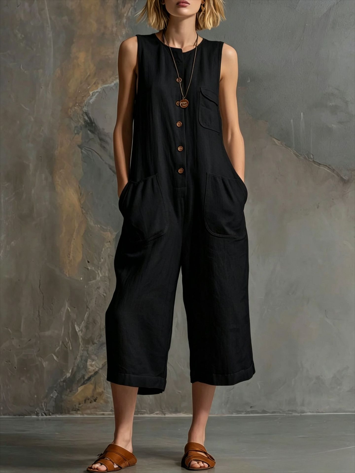 Vintage-Inspired | Women's Wide-Leg Jumpsuit with Sleeveless Design | Chic Retro Style for Effortless Fashion