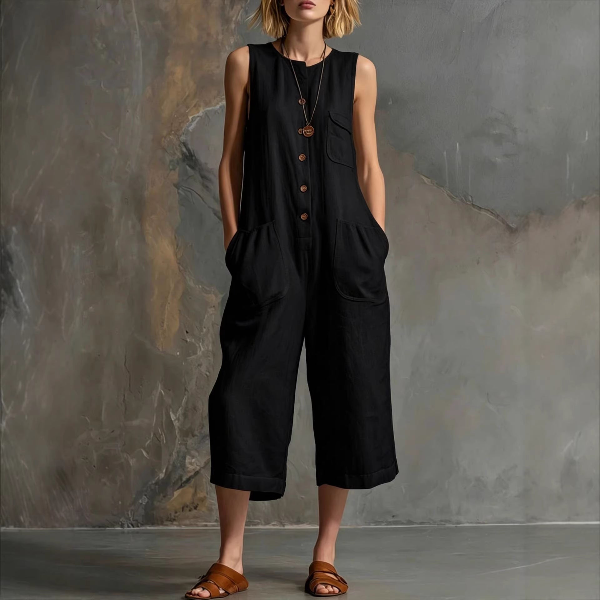 Vintage-Inspired | Women's Wide-Leg Jumpsuit with Sleeveless Design | Chic Retro Style for Effortless Fashion