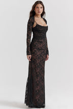 Vintage Elegance – Floral Maxi Dress with Lace Details – Timeless...