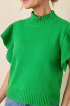 Women's Watch Her Work Kelly Green Knit Flutter Sleeve Top | 60% Cotton & 40% Acrylic 6