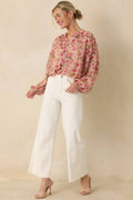 Women's Where Roses Drift Blush Pink Multi Floral Sheer Blouse | 100% Polyester 0