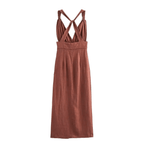 Sleeveless Linen Maxi Dress — Deep V-Neck