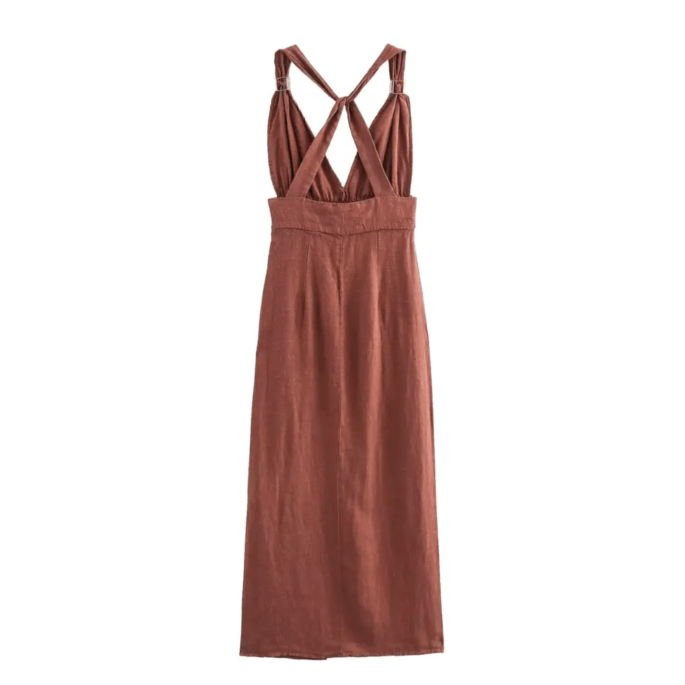 Sleeveless Linen Maxi Dress — Deep V-Neck