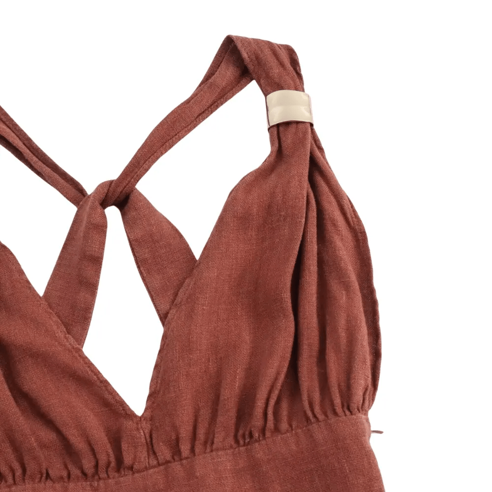 Sleeveless Linen Maxi Dress — Deep V-Neck