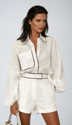 Women Two Piece Set Cotton Linen Structured Contrast Fit