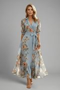 Floral V-neck midi dress front view