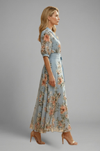 Floral V-neck midi dress back view