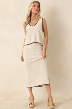 Women's Z Supply Beige Yessenia Whipstitch Midi Skirt | 65% Rayon 4