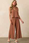 Women's brown cotton jersey pants, relaxed casual trousers - front view