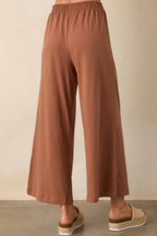 Women's brown cotton jersey pants, relaxed casual trousers - detail view