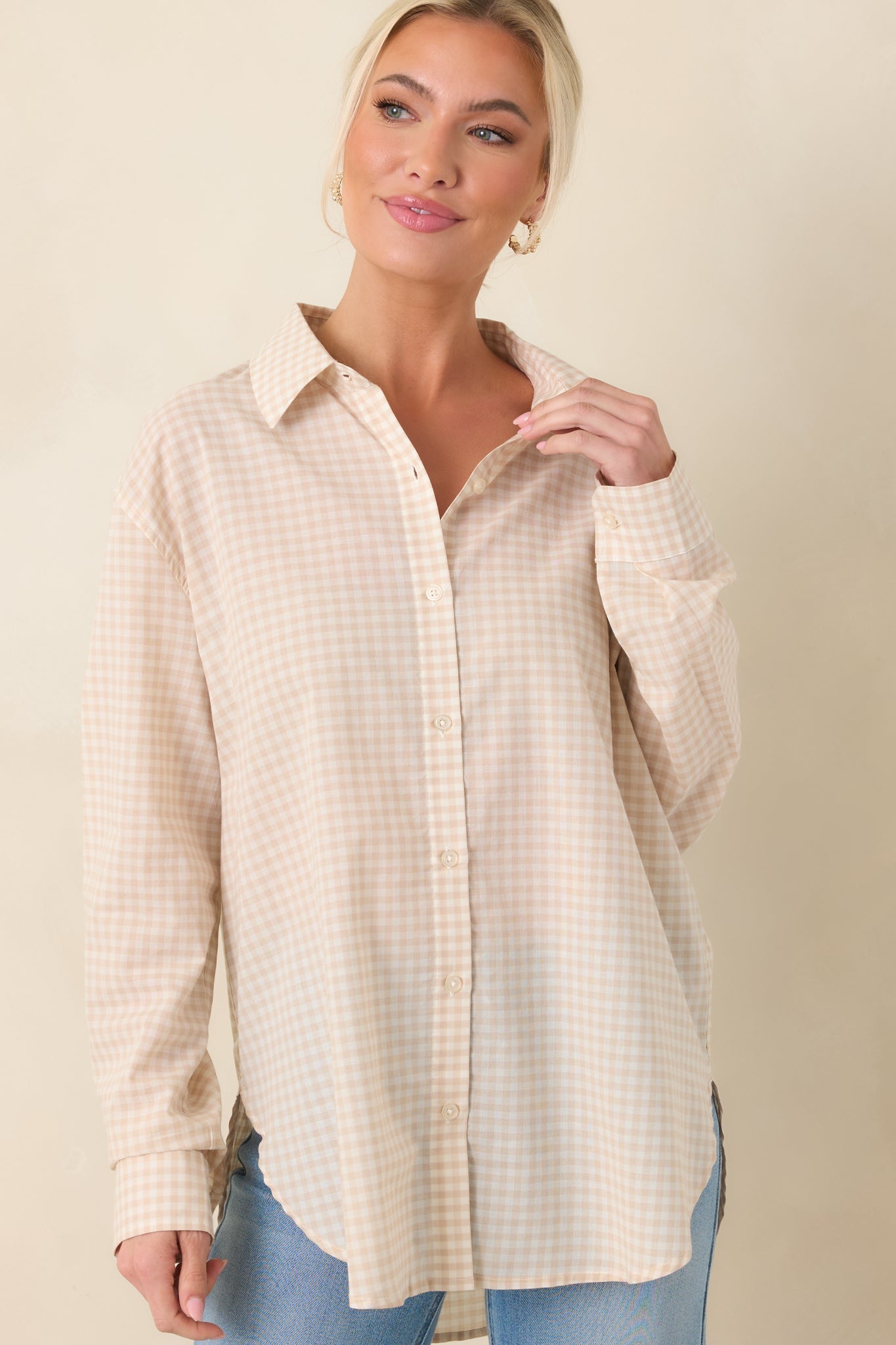 Women's Z Supply Parchment Beige Cotton Seaport Button Up Top | 100% Cotton 1