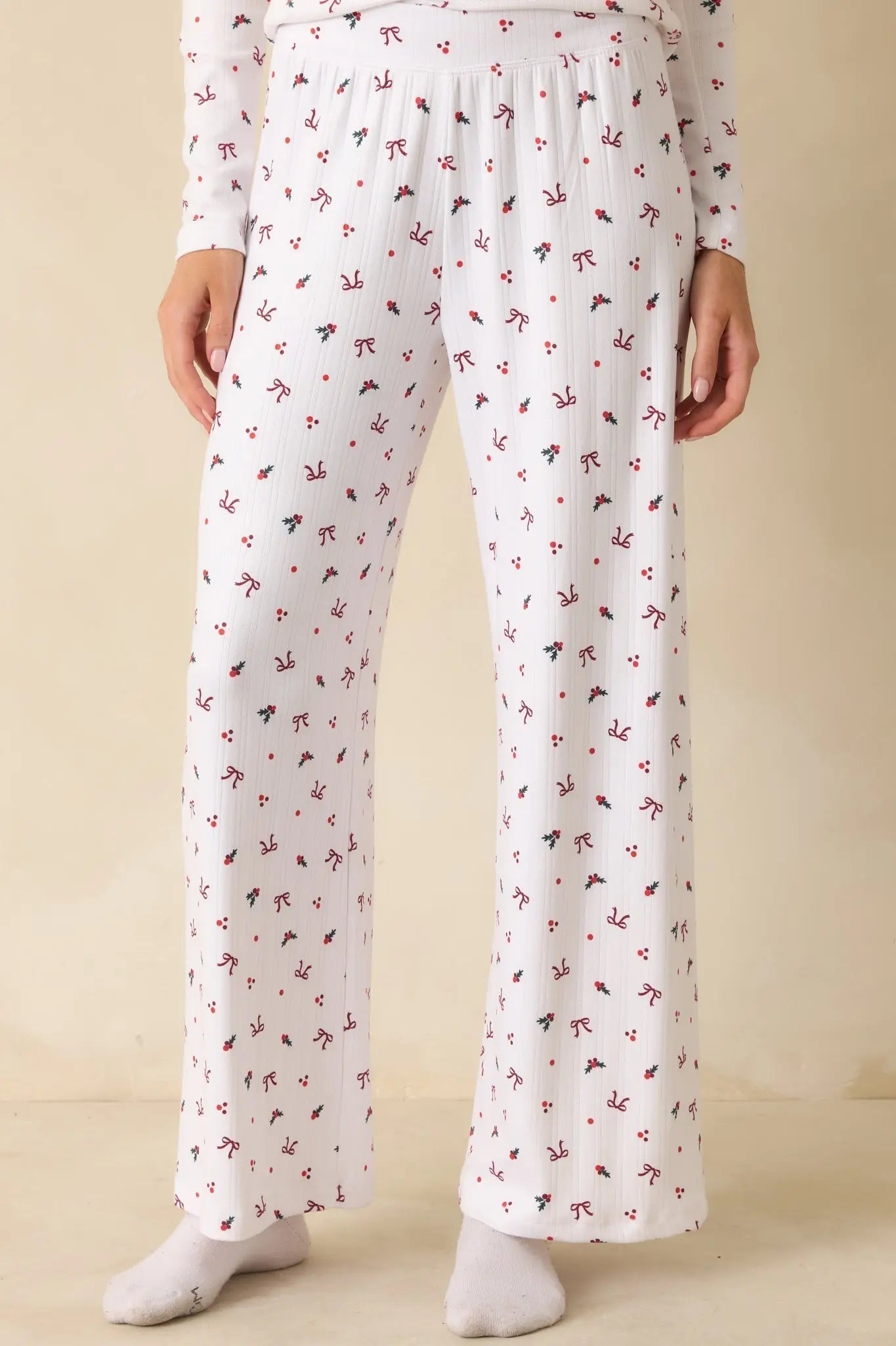 Women's Z Supply White Multi Luxe Holly Pointelle Pajama Pants | 95% Polyester & 5% Spandex 4
