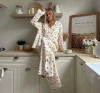 Heart-print pajama top with button placket