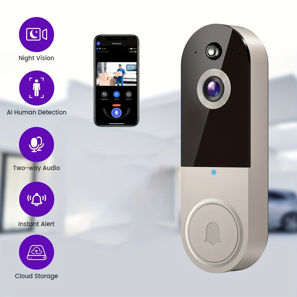 2K Wide-Angle Video Doorbell — 166° View, AI Detection, Wireless