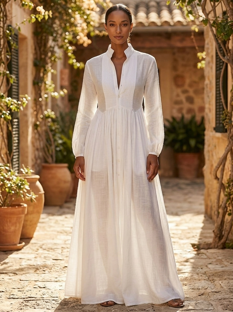 Cotton-Linen Patchwork Maxi Dress — Long Sleeve lifestyle hero