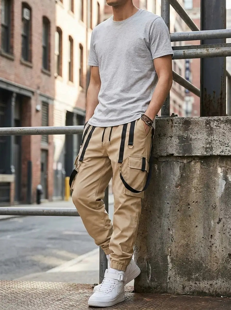 Model wearing Women's Lisbon Cargo Trousers in a casual urban setting