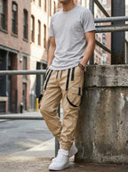Model wearing Women's Lisbon Cargo Trousers in a casual urban setting