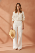 Women's white high-waisted wide-leg jeans front view