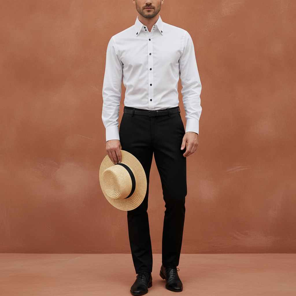 Men's Long-Sleeve Button-Up Shirt with Contrast Buttons