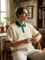 Man wearing short-sleeve knit polo