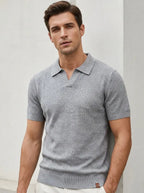 Men's knit poly-viscose short-sleeve polo shirt on a male model lifestyle shot