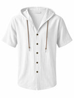 Men's Linen Hooded Short Sleeve Shirt – Loose Fit Lightweight...