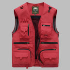 Multi-Pocket Utility Vest in Red