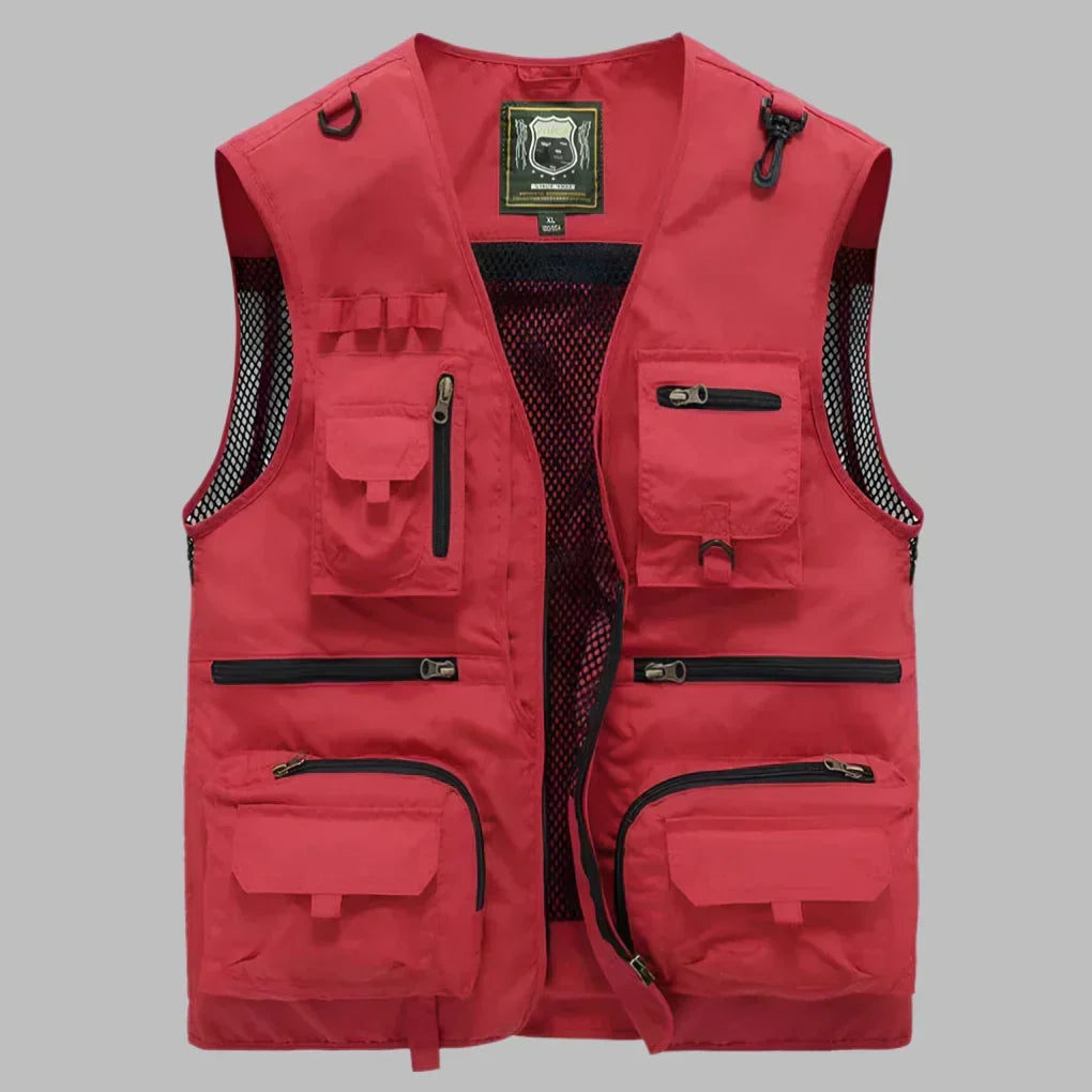 Multi-Pocket Utility Vest in Red