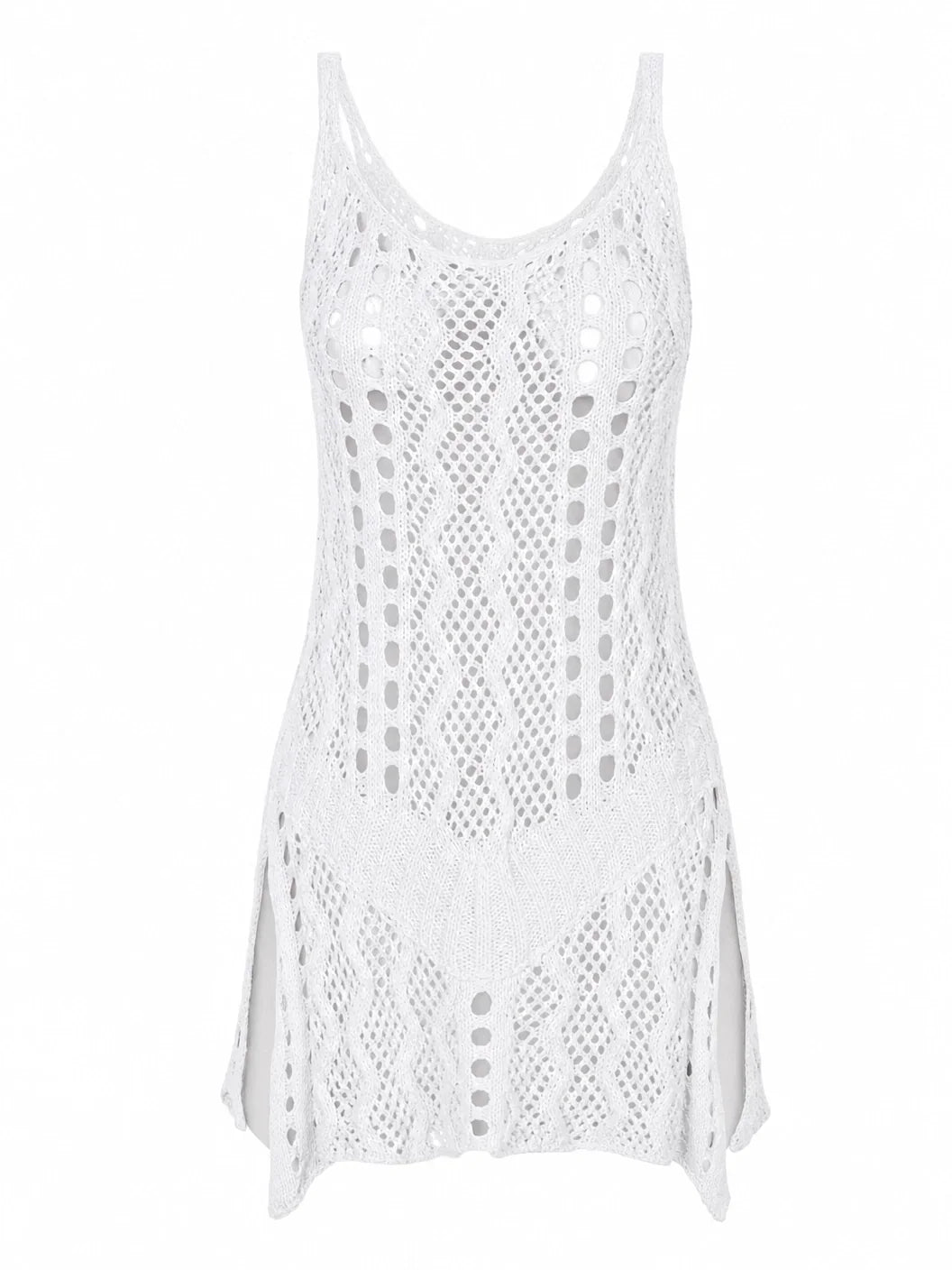 Women's Crochet Hollow Out Beach Cover-Up Dress – Split Hem Boho...